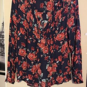 Lucky Brand Flowy Boho Top Navy Coral Small